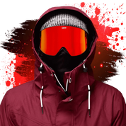 Hooded man wearing red mirror ski goggle